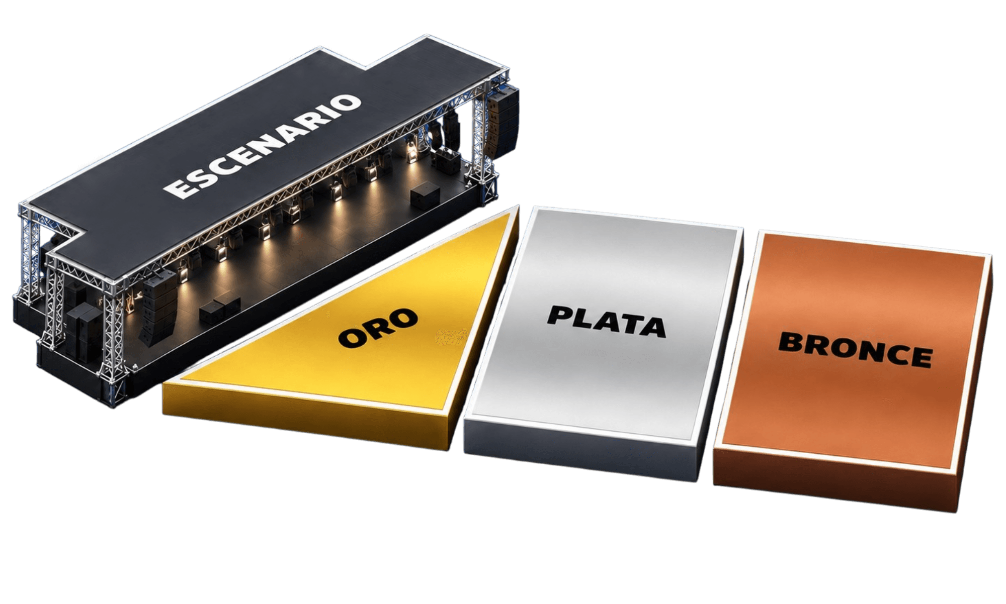 Plano de sectores VIP frente al escenario: Oro, Plata y Bronce
